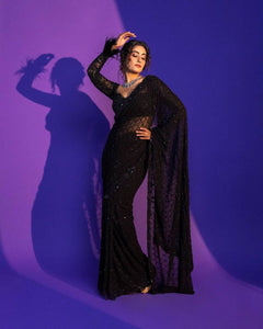 Black sequin net saree