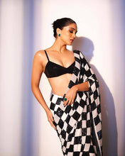 Black and white checks saree