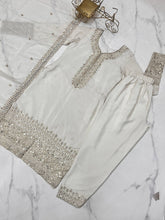 Chinon silk straight fit salwaar kameez in white
