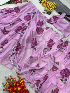 Pink floral layered Lehenga saree