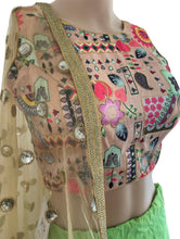 Gold and green plain skirt Lehenga