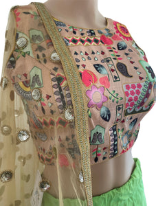 Gold and green plain skirt Lehenga