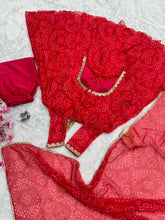 Red bandhani printed anarkali suit