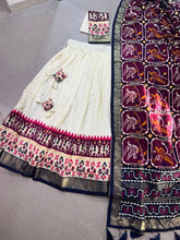 Tussar silk and patola print Lehenga in off white and purple