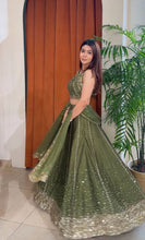 Olive green Thai silk lehenga
