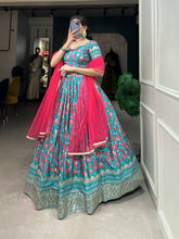 Bridesmaids - chinon digital print lehenga in sky blue