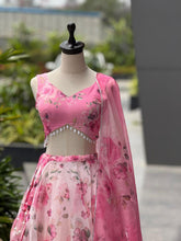 Baby pink organza silk digital readymade Lehenga