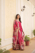 Georgette red gown with floral dupatta