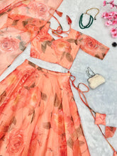 Peach floral printed readymade Lehenga