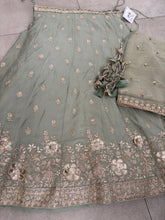 Pista green and gold chinnon embroidered Lehenga