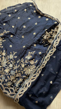 Dark blue tissue embroidered lehenga