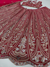 Red chine sequins and thread Lehenga