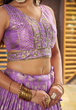 Violet purple dola silk jacquard Lehenga