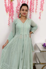 Pista green front slit anarkali