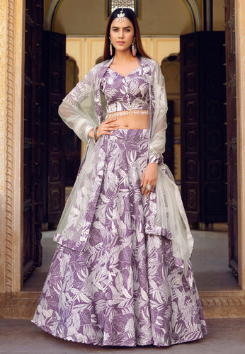 Lavender floral silk Lehenga (skirt stitched)