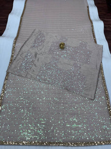 Champagne nude rainbow sequins saree