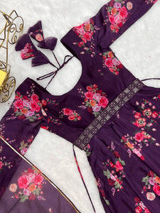 Purple organza anarkali set