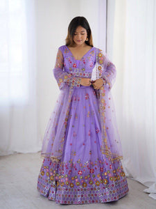 Light purple floral and sequins net Lehenga