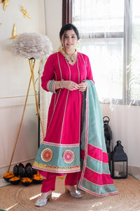 Hot pink gotta A line anarkali set (S-12XL) (plus size too)