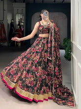 Chiffon florals readymade Lehenga in black