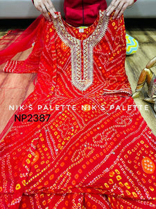 Niks collection - 3 piece bandhani suit in red