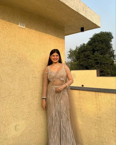 Taupe gold sequinned Lehenga (stunning blouse design)
