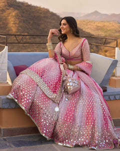 Shades of pink mirror work lehenga - lightweight