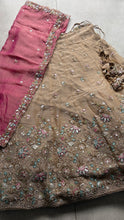 Beige and contrasting pink dupatta lehenga