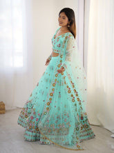 Sea green floral and sequins net Lehenga