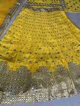 Yellow lightweight paper mirror work Lehenga