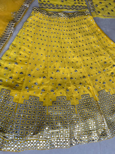 Yellow lightweight paper mirror work Lehenga