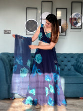 Teal blue and dark blue floral readymade Lehenga