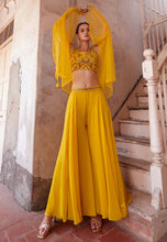 Yellow georgette palazzo with cape - readymade