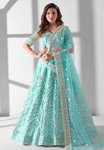 Lifestyle collection - sky blue gotta Patti Lehenga