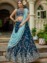 Navy blue organza sequins lehenga