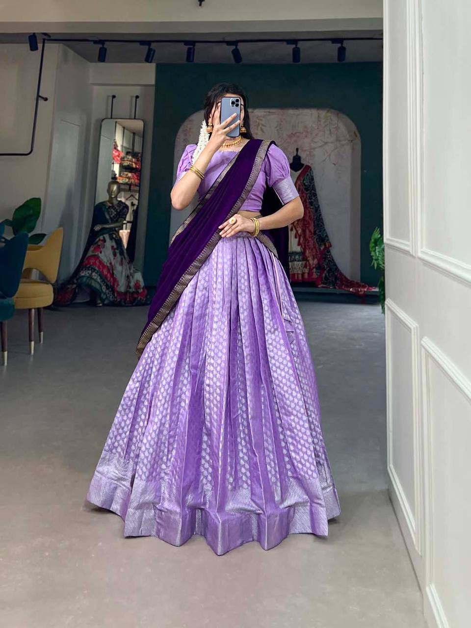 Jacquard Lehenga in lavender