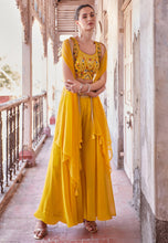 Yellow georgette palazzo with cape - readymade