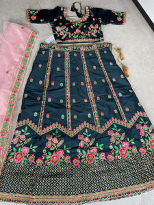 Dusty dark green Lehenga - readymade (UK 10-14)