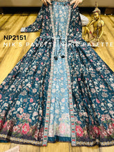 Teal blue floral silk palazzos with jacket