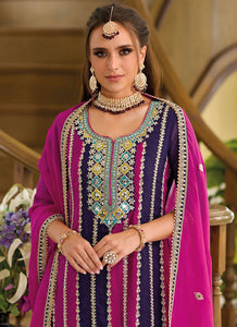 Jasmine - thread embroidered salwaar suits in pink and purple