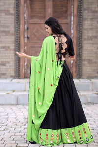 Black and parot green mirror work readymade Lehenga