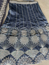 Steel blue Rangoon silk Lehenga with rainbow sequins