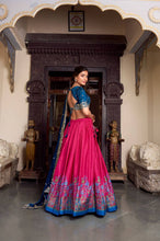 Tussar silk traditional Lehenga multi floral border in pink (skirt stitched)