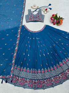 Cornflower blue embroidered Lehenga