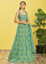 Shades of green organza digital print lehenga