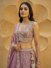 Pink with gold chiffon zari embroidered lehenga
