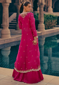 Hot pink readymade lehenga with jacket