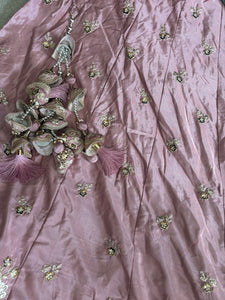 Pink satin silk Lehenga with contrasting dupatta
