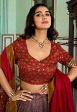 Tussar silk Lehenga with keri design in pink