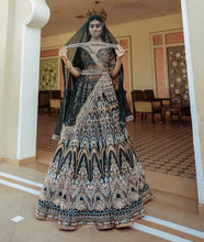 Dark green satin silk Lehenga